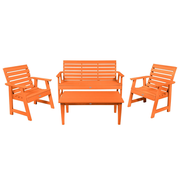 Riverside Garden Bench 5ft, 2 Garden Chairs and Conversation Table Set Kitted Set Bahia Verde Outdoors Citrus Orange