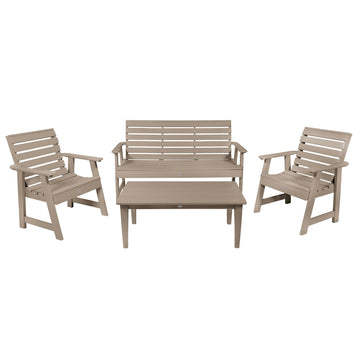 Riverside Garden Bench 5ft, 2 Garden Chairs and Conversation Table Set Kitted Set Bahia Verde Outdoors Cabana Tan
