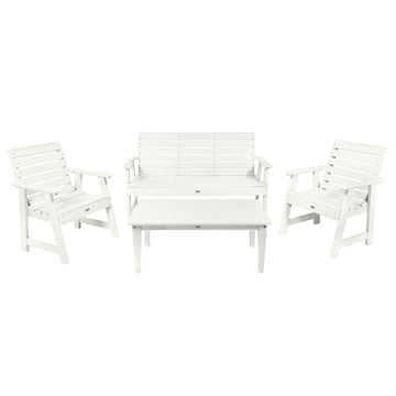 Riverside Garden Bench 5ft, 2 Garden Chairs and Conversation Table Set Kitted Set Bahia Verde Outdoors Coconut White