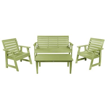 Riverside Garden Bench 5ft, 2 Garden Chairs and Conversation Table Set Kitted Set Bahia Verde Outdoors Palm Green