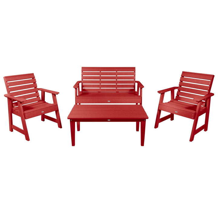Riverside Garden Bench 4ft, 2 Garden Chairs, and Conversation Table Set Kitted Set Bahia Verde Outdoors Boathouse Red