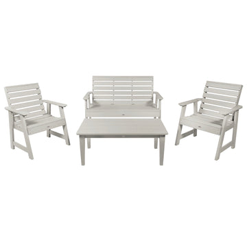 Riverside Garden Bench 4ft, 2 Garden Chairs, and Conversation Table Set Kitted Set Bahia Verde Outdoors Cove Gray