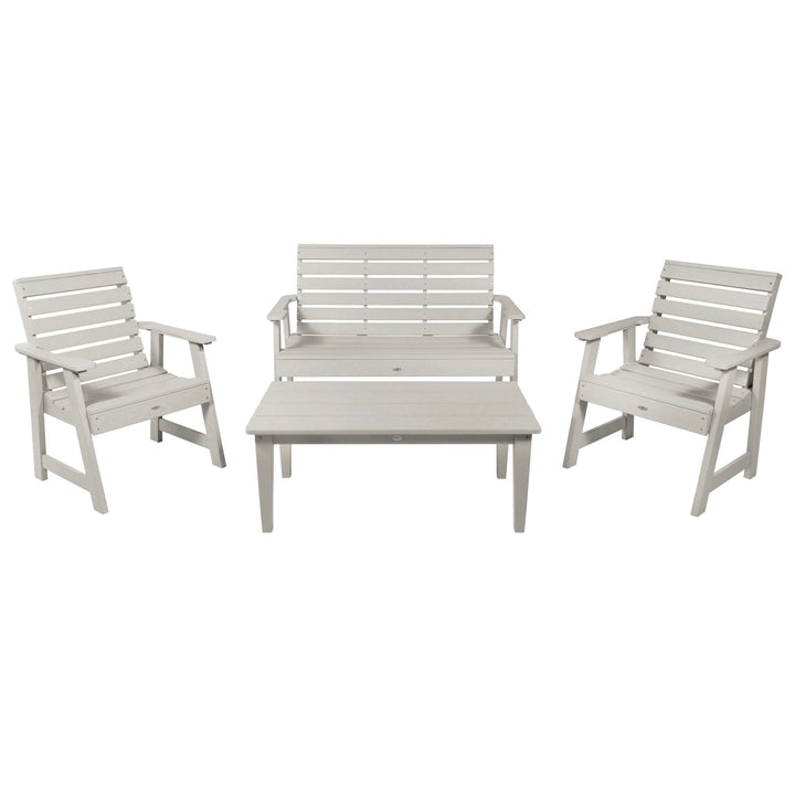 Riverside Garden Bench 4ft, 2 Garden Chairs, and Conversation Table Set Kitted Set Bahia Verde Outdoors Cove Gray