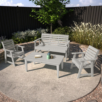 Riverside Garden Bench 4ft, 2 Garden Chairs, and Conversation Table Set Kitted Set Bahia Verde Outdoors