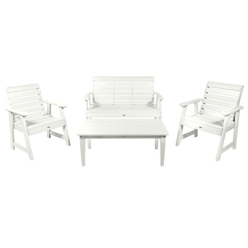 Riverside Garden Bench 4ft, 2 Garden Chairs, and Conversation Table Set Kitted Set Bahia Verde Outdoors Coconut White