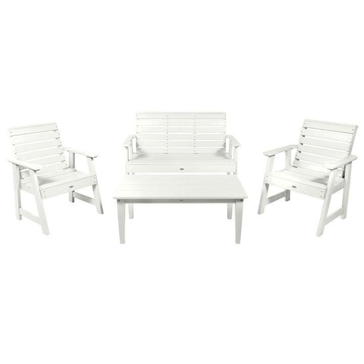 Riverside Garden Bench 4ft, 2 Garden Chairs, and Conversation Table Set Kitted Set Bahia Verde Outdoors Coconut White