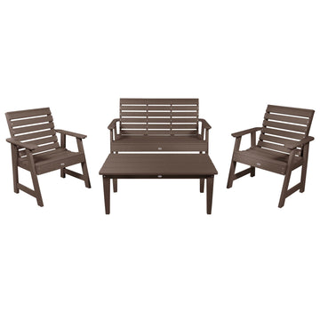 Riverside Garden Bench 4ft, 2 Garden Chairs, and Conversation Table Set Kitted Set Bahia Verde Outdoors Mangrove Brown