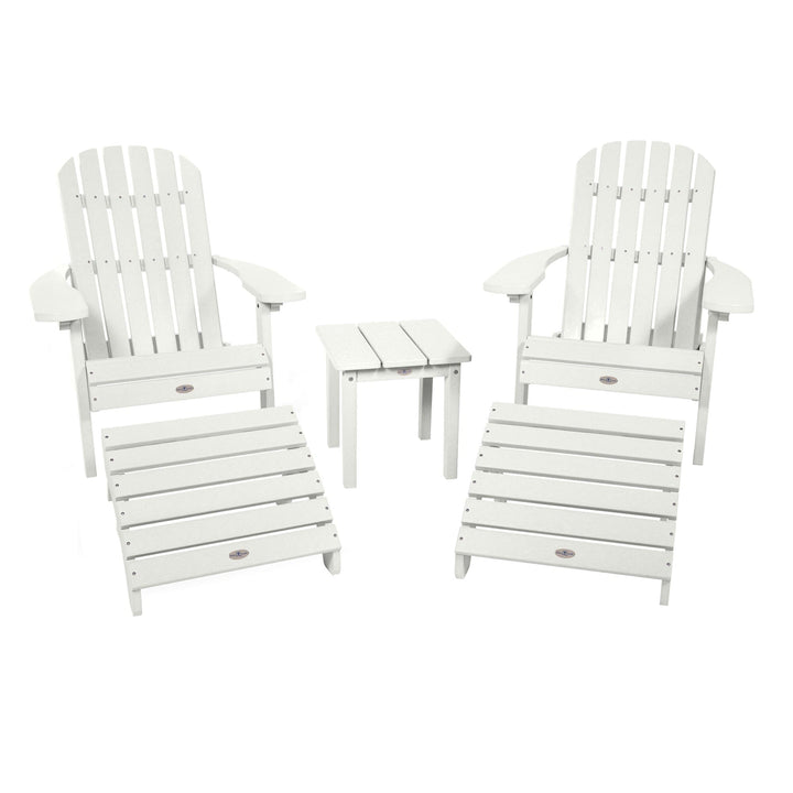 2 Cape Folding Adirondacks, 2 Ottomans, and 1 Side Table Kitted Set Bahia Verde Outdoors Coconut White
