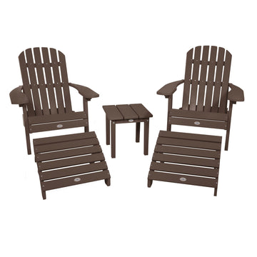 2 Cape Folding Adirondacks, 2 Ottomans, and 1 Side Table Kitted Set Bahia Verde Outdoors Mangrove Brown