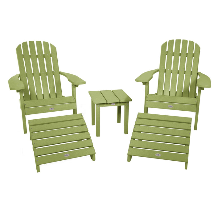 2 Cape Folding Adirondacks, 2 Ottomans, and 1 Side Table Kitted Set Bahia Verde Outdoors Palm Green