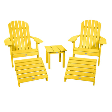 2 Cape Folding Adirondacks, 2 Ottomans, and 1 Side Table Kitted Set Bahia Verde Outdoors Sunbeam Yellow