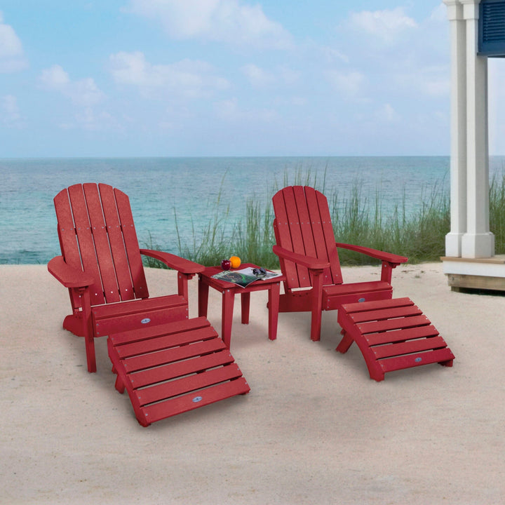 Two Cape Classic Adirondack Chairs, Side Table and Ottoman 5 pc Set Kitted Set Bahia Verde Outdoors