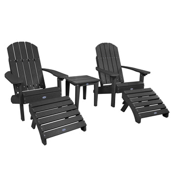Two Cape Classic Adirondack Chairs, Side Table and Ottoman 5 pc Set Kitted Set Bahia Verde Outdoors Black Sand