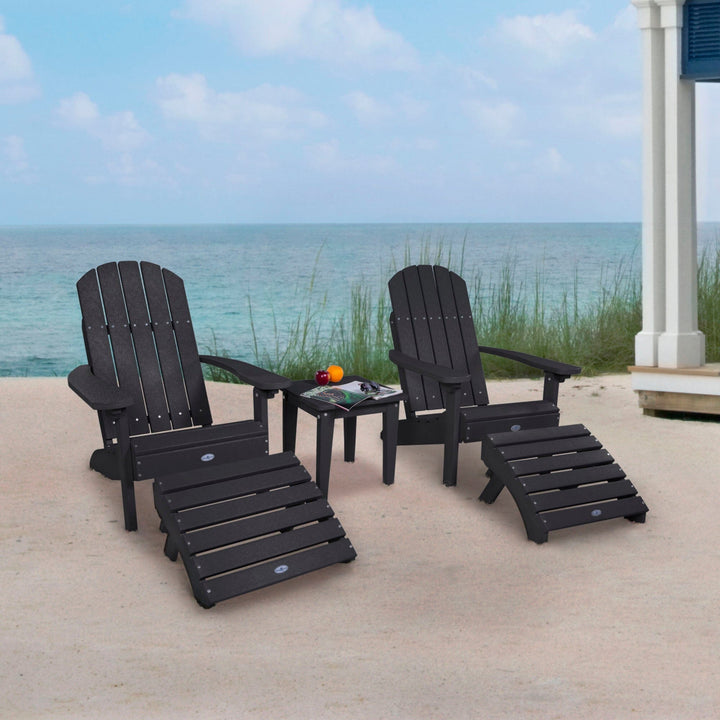 Two Cape Classic Adirondack Chairs, Side Table and Ottoman 5 pc Set Kitted Set Bahia Verde Outdoors