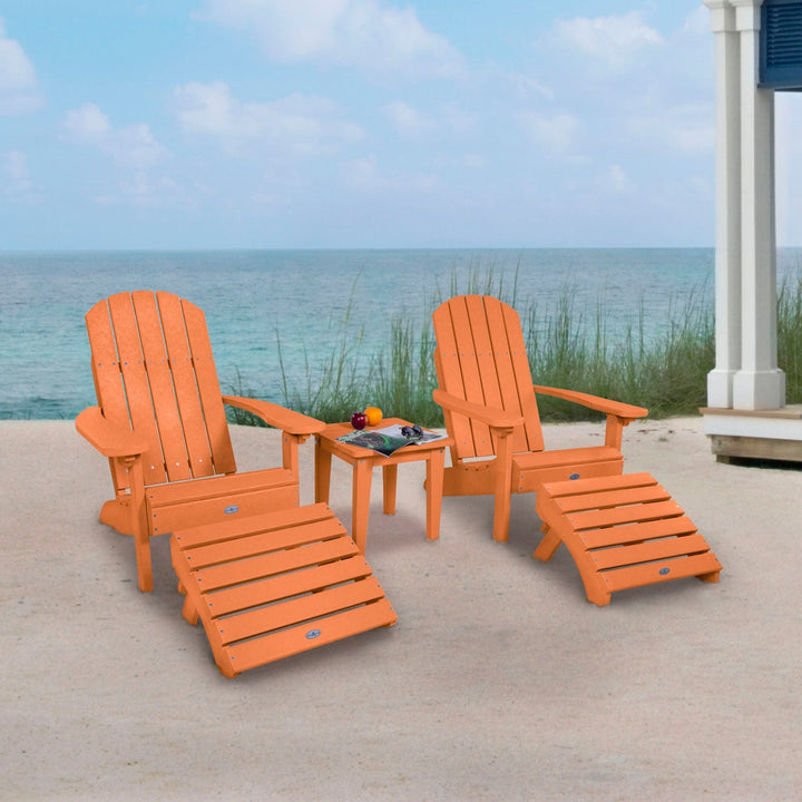 Two Cape Classic Adirondack Chairs, Side Table and Ottoman 5 pc Set Kitted Set Bahia Verde Outdoors