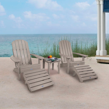 Two Cape Classic Adirondack Chairs, Side Table and Ottoman 5 pc Set Kitted Set Bahia Verde Outdoors