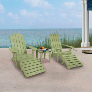 Two Cape Classic Adirondack Chairs, Side Table and Ottoman 5 pc Set Kitted Set Bahia Verde Outdoors