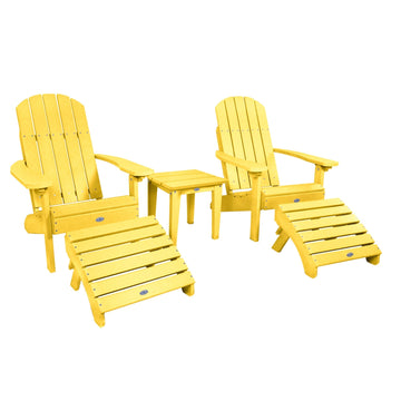 Two Cape Classic Adirondack Chairs, Side Table and Ottoman 5 pc Set Kitted Set Bahia Verde Outdoors Sunbeam Yellow
