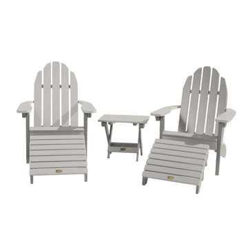 2 Essential Adirondack Chairs with Folding Side Table & 2 Folding Ottomans Kitted Sets ELK OUTDOORS® Harbor Gray