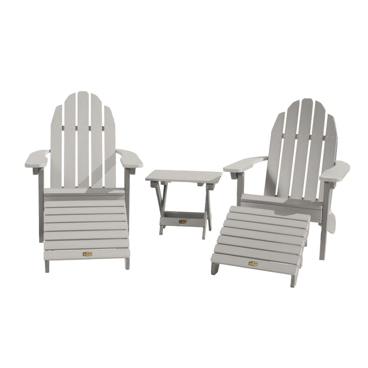 2 Essential Adirondack Chairs with Folding Side Table & 2 Folding Ottomans Kitted Sets ELK OUTDOORS® Harbor Gray