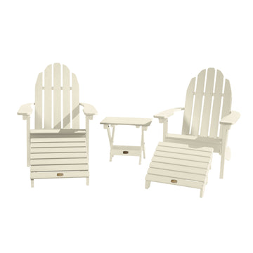 2 Essential Adirondack Chairs with Folding Side Table & 2 Folding Ottomans ELK OUTDOORS® Whitewash