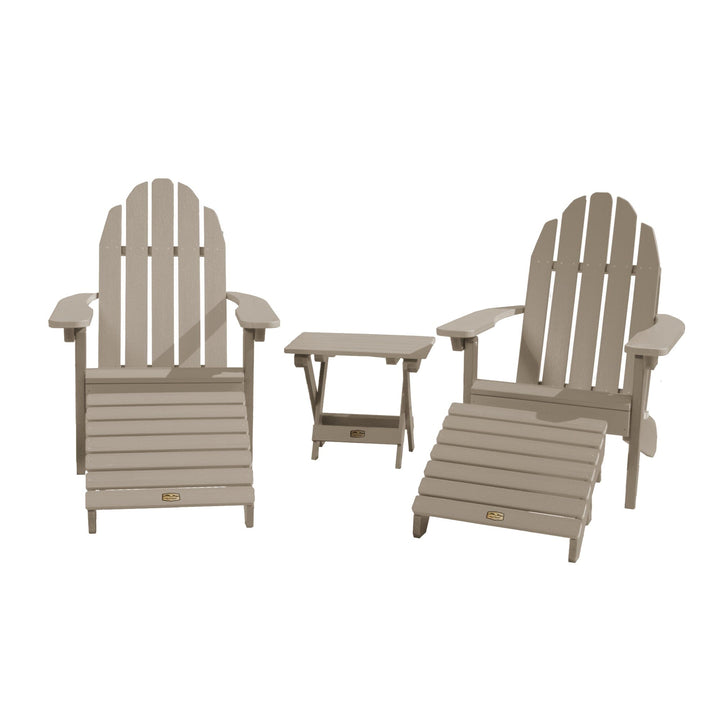 2 Essential Adirondack Chairs with Folding Side Table & 2 Folding Ottomans Kitted Sets ELK OUTDOORS® Woodland Brown