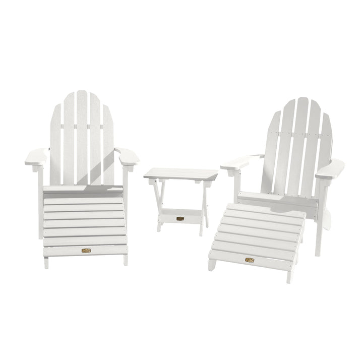 2 Essential Adirondack Chairs with Folding Side Table & 2 Folding Ottomans ELK OUTDOORS® White