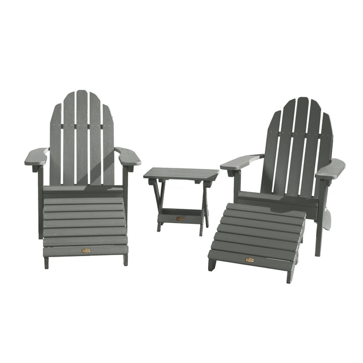 2 Essential Adirondack Chairs with Folding Side Table & 2 Folding Ottomans ELK OUTDOORS® Gray