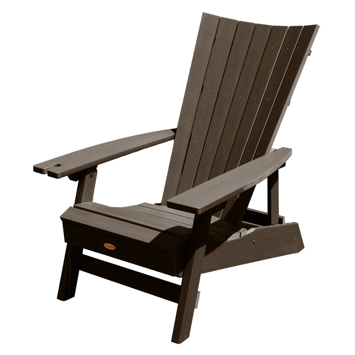 Refurbished Manhattan Beach Adirondack Chair with Wine Glass Holder Highwood USA Weathered Acorn