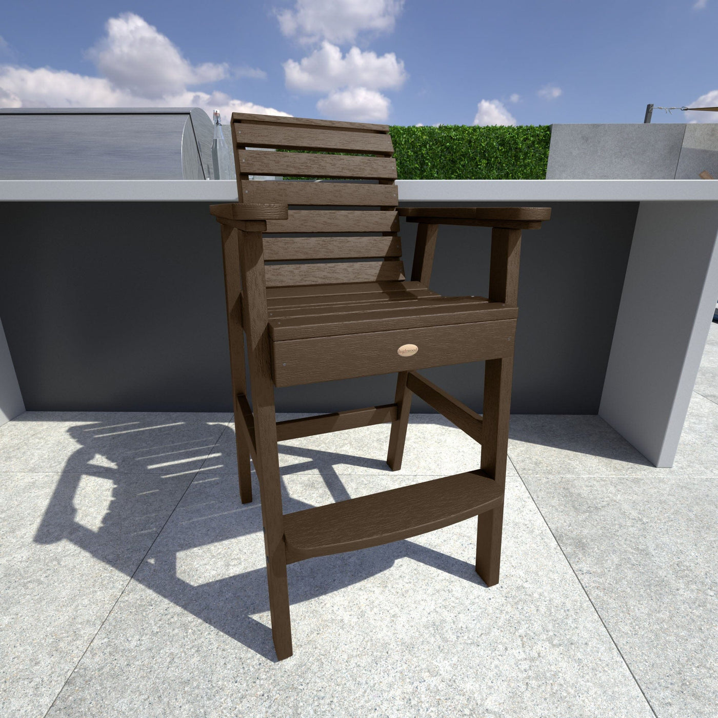 Brown Weatherly Bar Height Chair in outdoor kitchen