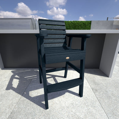 Dark Blue Weatherly Bar Height Chair in outdoor kitchen