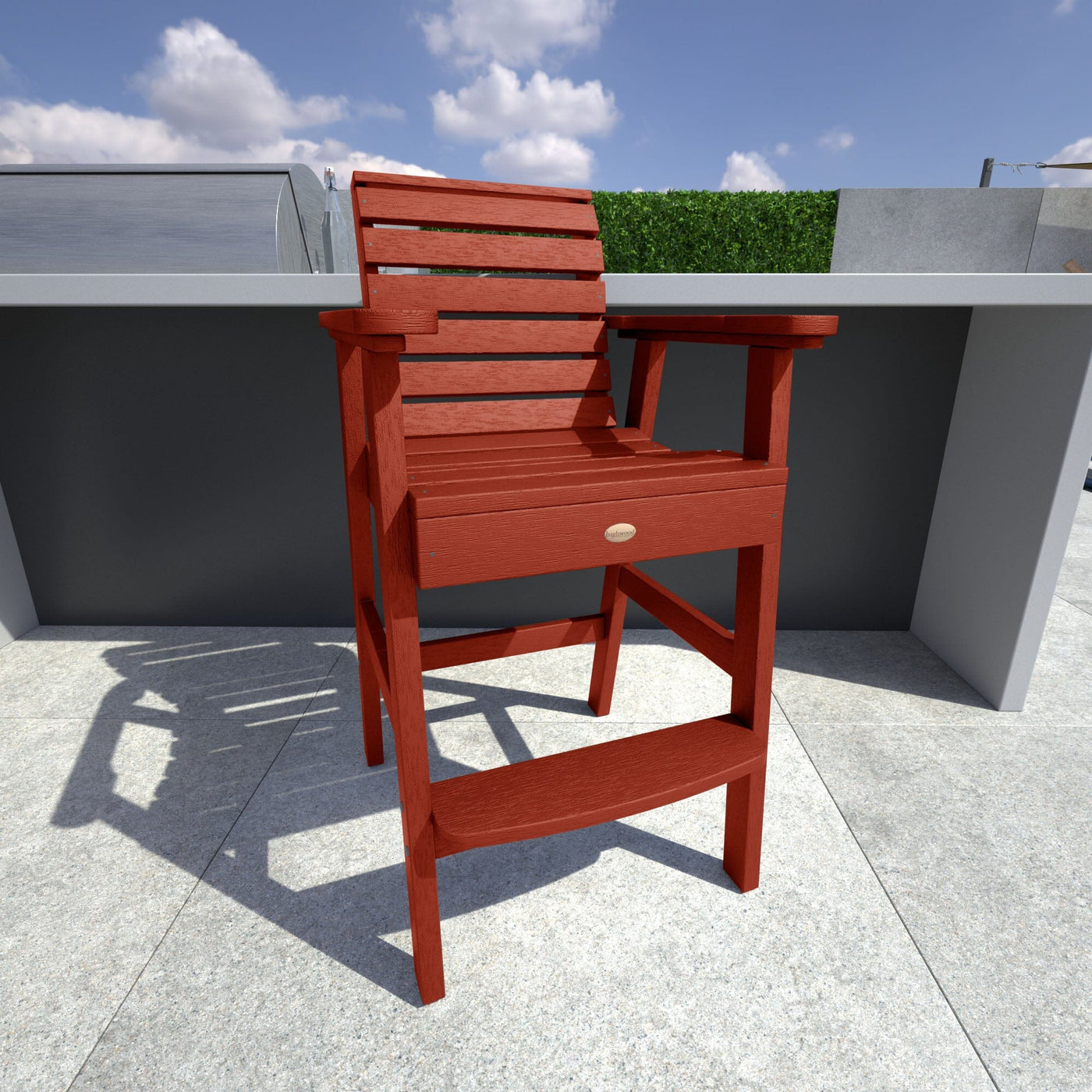 Red Weatherly Bar Height Chair in outdoor kitchen