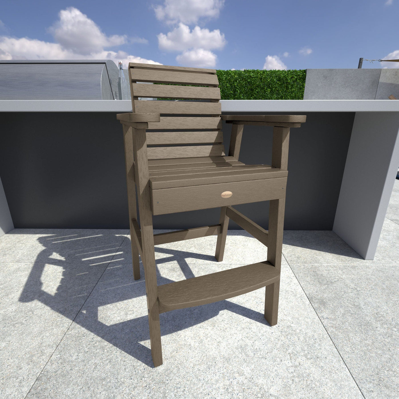 Light brown Weatherly Bar Height Chair in outdoor kitchen