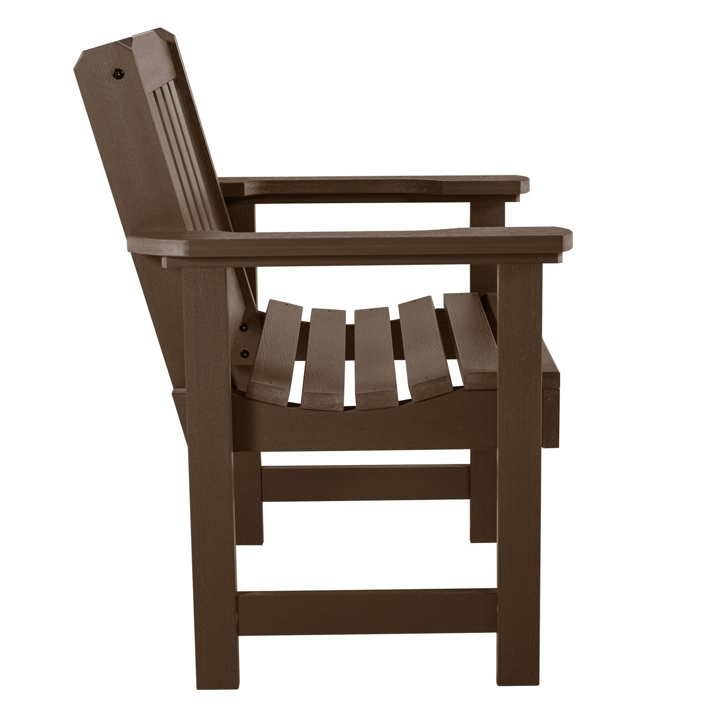 Side view of brown Lehigh garden chair
