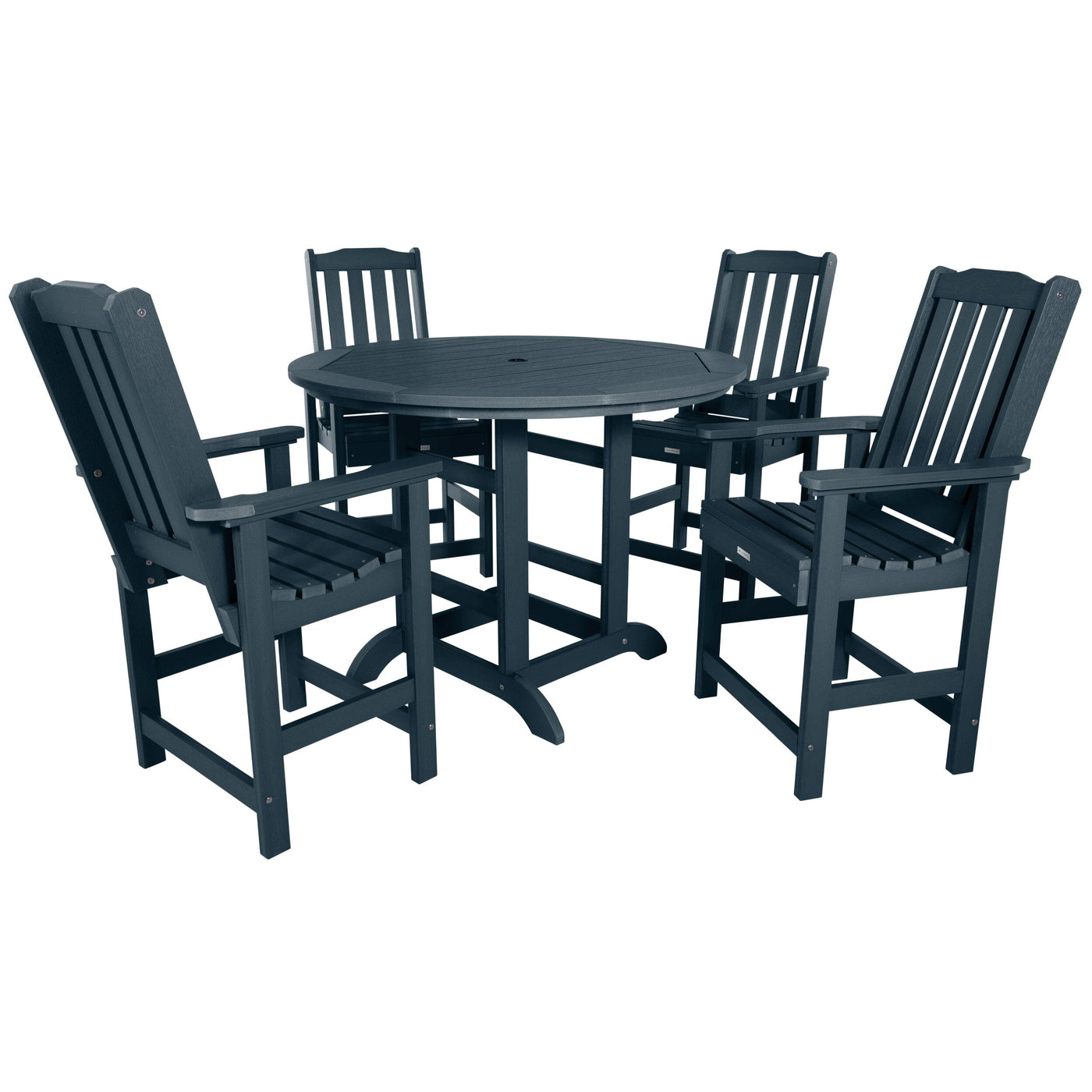 Blue-gray round dining set on white background