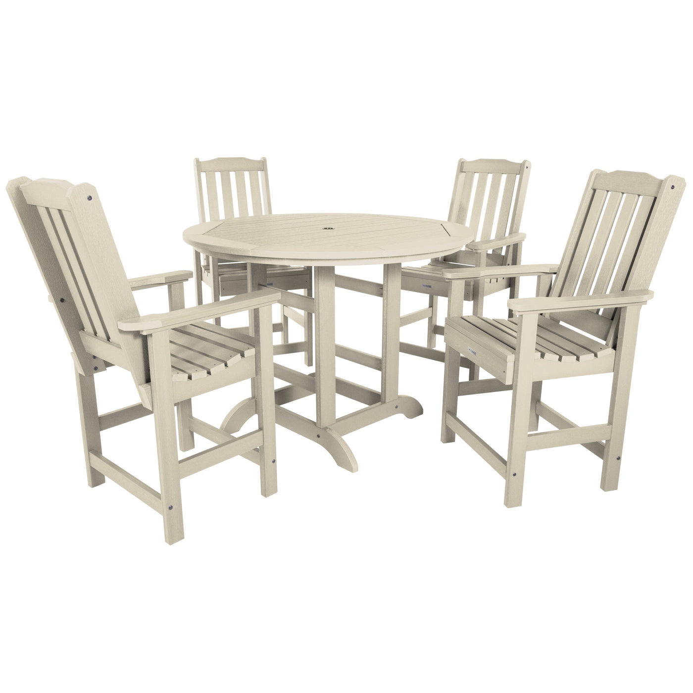 Beige round dining set with chairs on white
