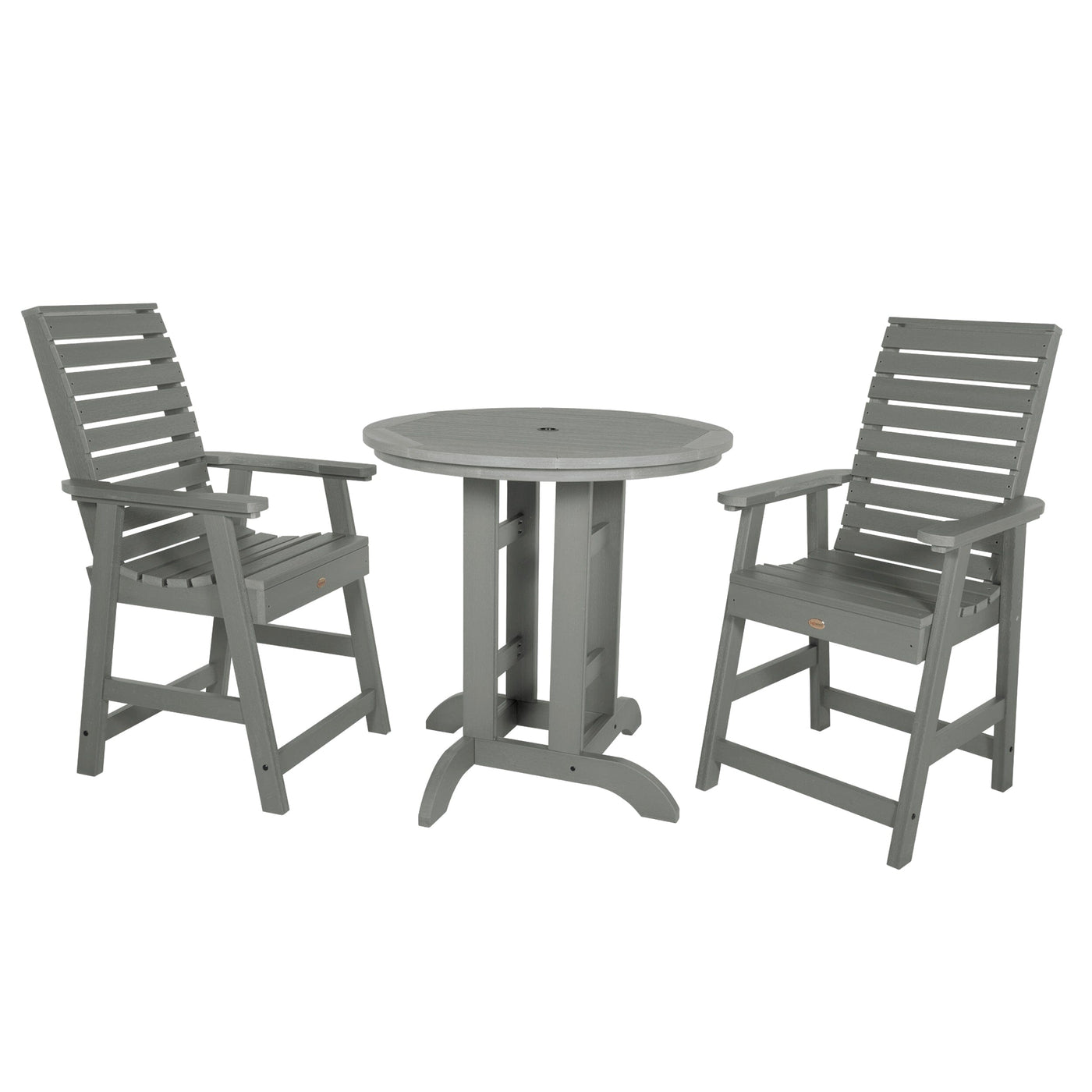 Weatherly 3pc 36in Round Dining Set - Counter Height Dining Highwood USA Coastal Teak 