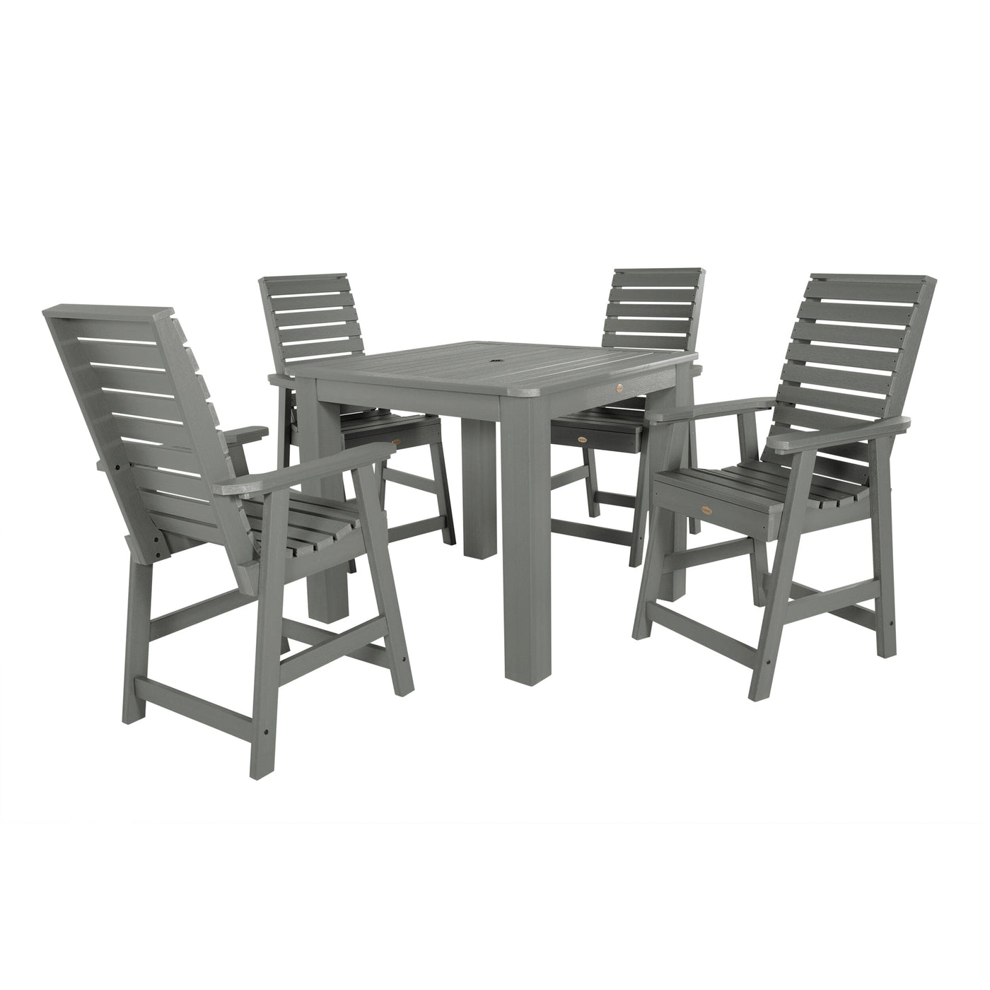 Weatherly 5pc Square Dining Set 42in x 42in- Counter Height Dining Highwood USA Coastal Teak 