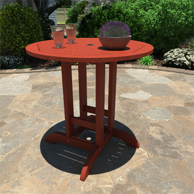 Red counter height round dining table. 