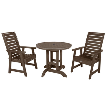 Weatherly 3pc 36in Round Dining Set - Dining Height Dining Highwood USA Weathered Acorn 