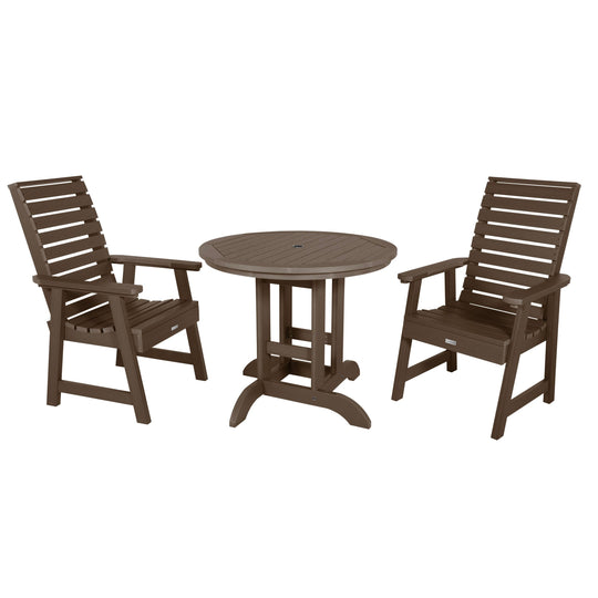 Weatherly 3pc 36in Round Dining Set - Dining Height Dining Highwood USA Weathered Acorn 