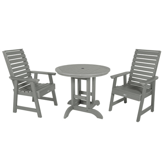 Weatherly 3pc 36in Round Dining Set - Dining Height Dining Highwood USA Coastal Teak 