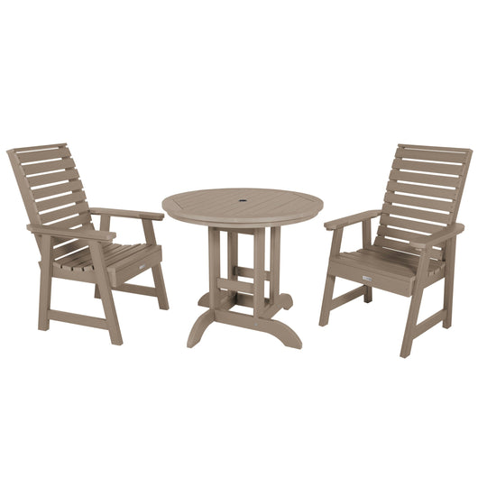 Weatherly 3pc 36in Round Dining Set - Dining Height Dining Highwood USA Woodland Brown 