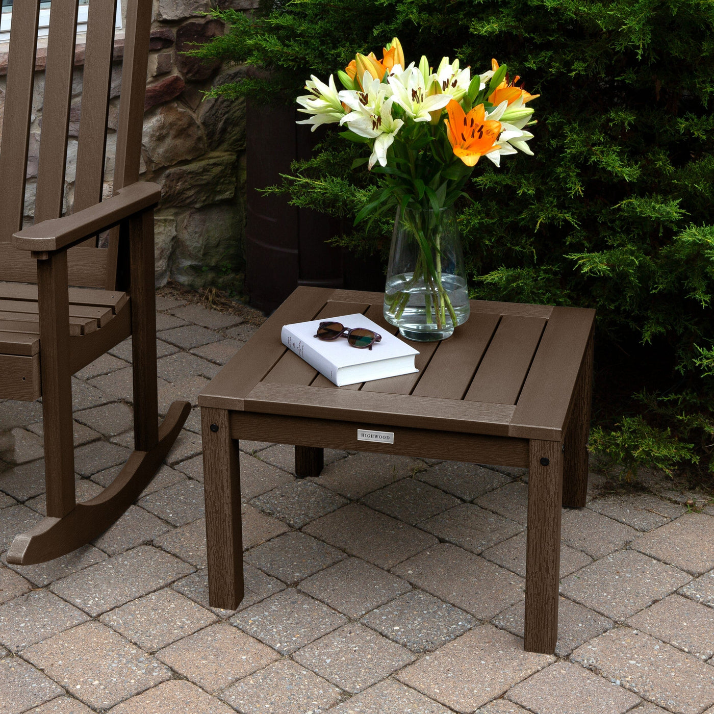 2 Lehigh Rocking Chairs with Adirondack Side Table Kitted Sets Highwood USA 