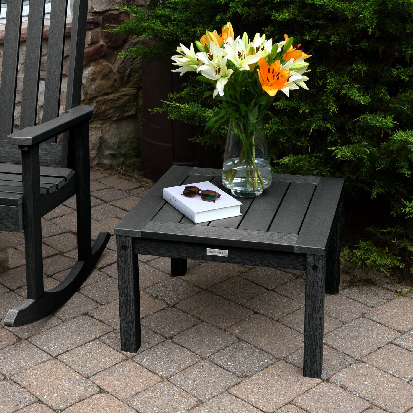 2 Lehigh Rocking Chairs with Adirondack Side Table Kitted Sets Highwood USA 