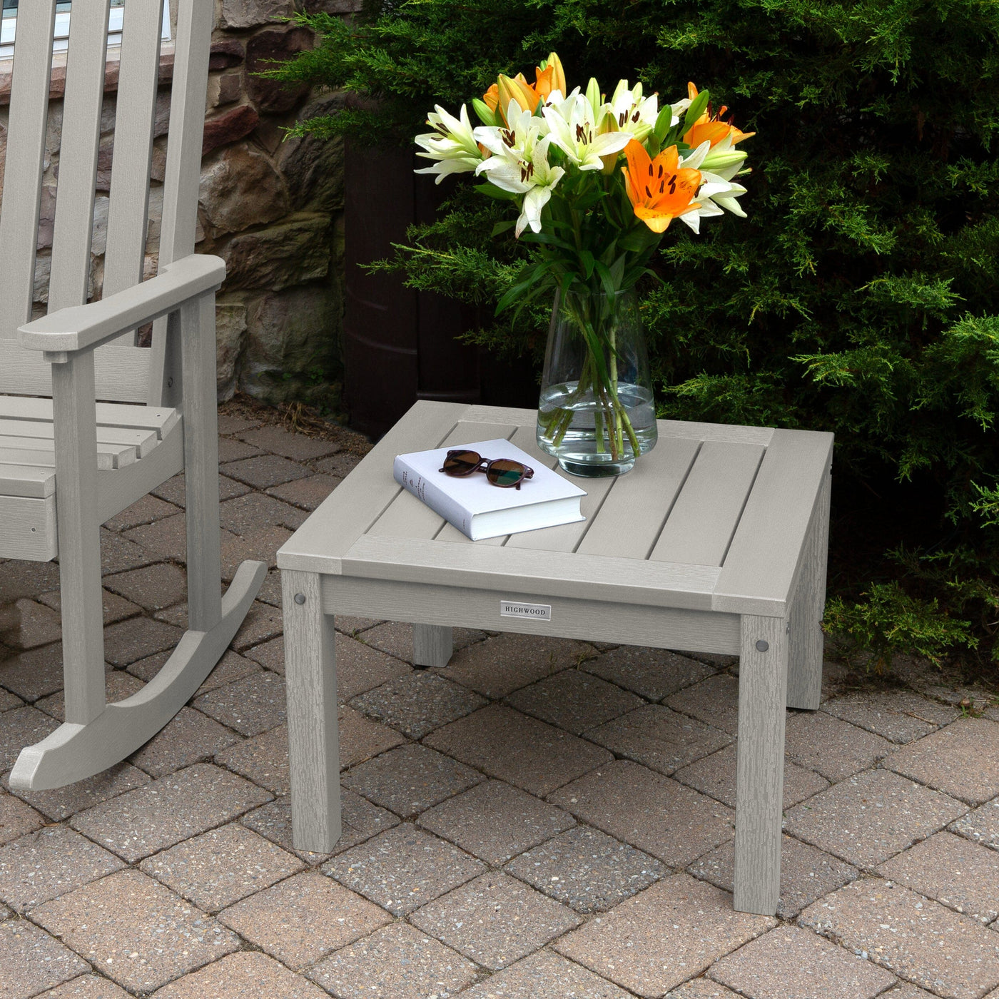 2 Lehigh Rocking Chairs with Adirondack Side Table Kitted Sets Highwood USA 