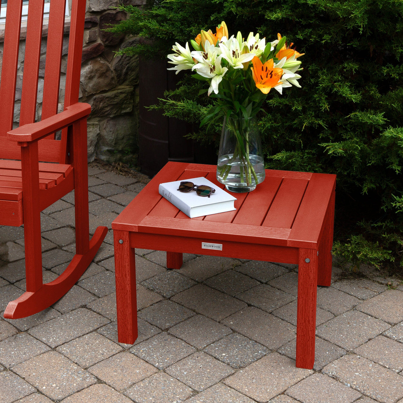 2 Lehigh Rocking Chairs with Adirondack Side Table Kitted Sets Highwood USA 