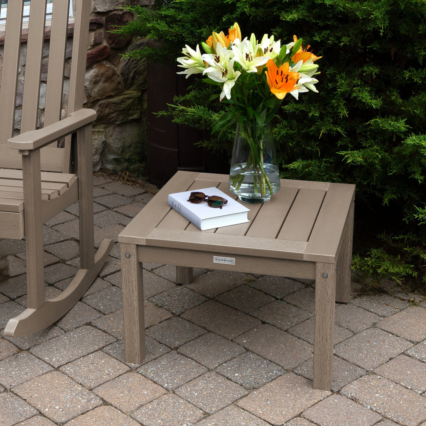 2 Lehigh Rocking Chairs with Adirondack Side Table Kitted Sets Highwood USA 