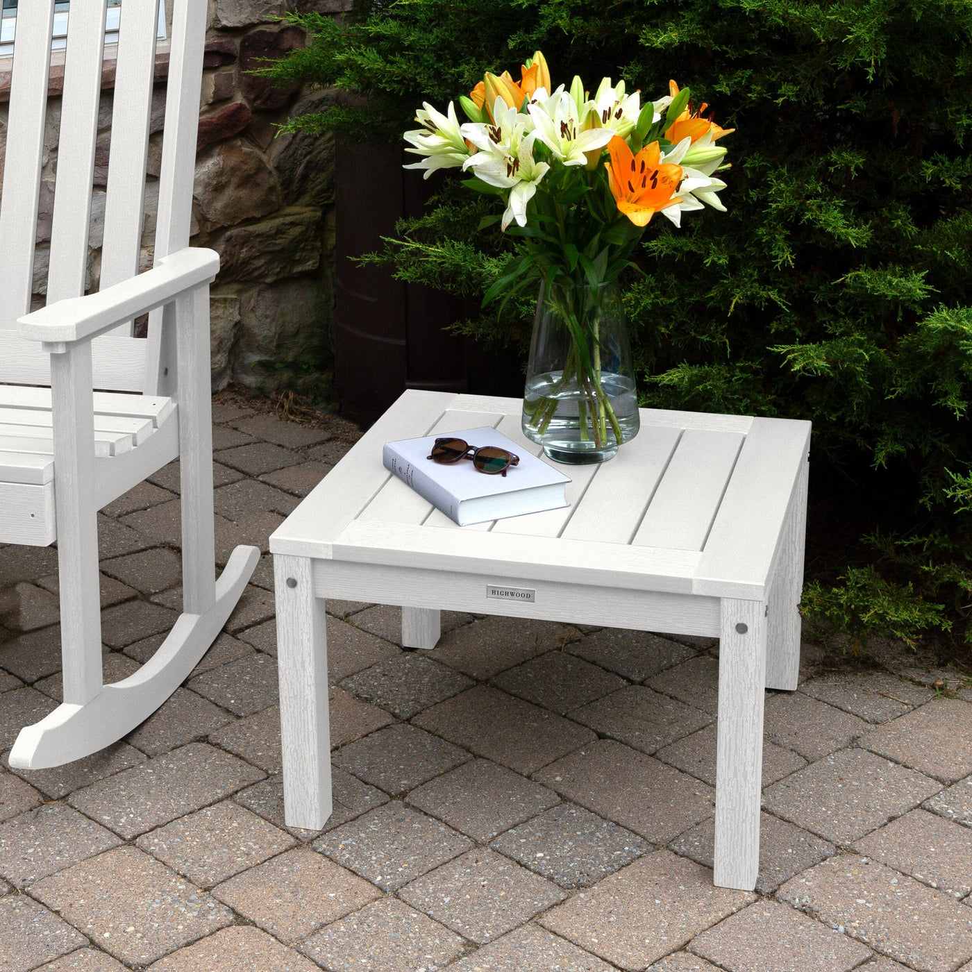 2 Lehigh Rocking Chairs with Adirondack Side Table Kitted Sets Highwood USA 