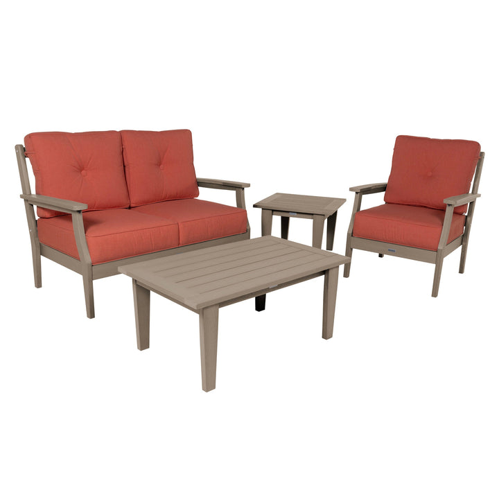 Lehigh Deep Seating 4 Piece Loveseat and Chair Set Deep Seating Highwood USA Canvas Persimmon Woodland Brown 